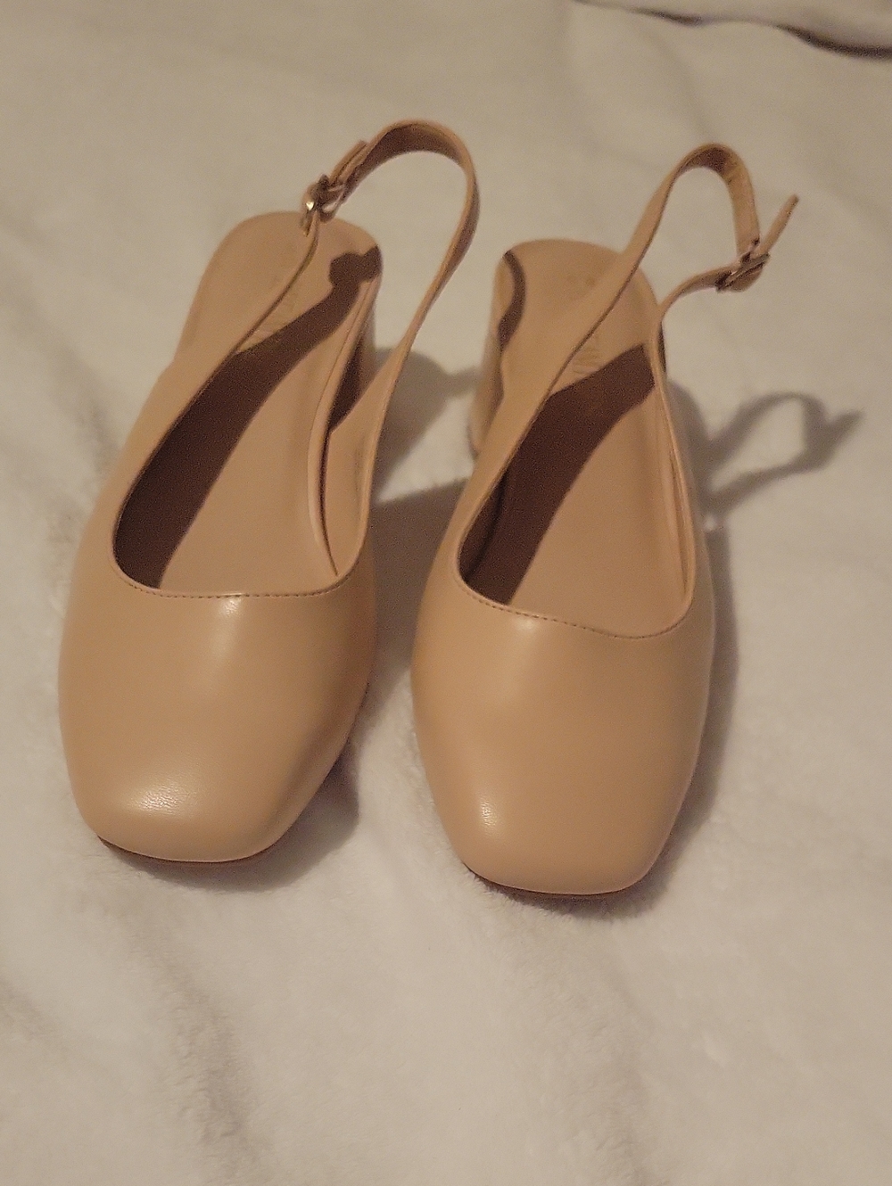 Nude Square Toe Slingback Block Heel Mules Size 8.5